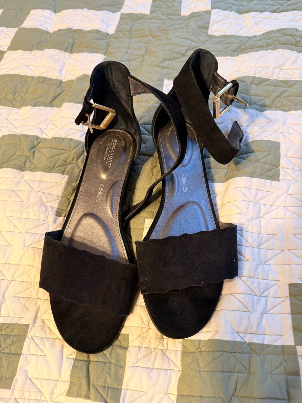 Rockport Black Suede Scalloped Open-Toe Ankle Strap Sandals